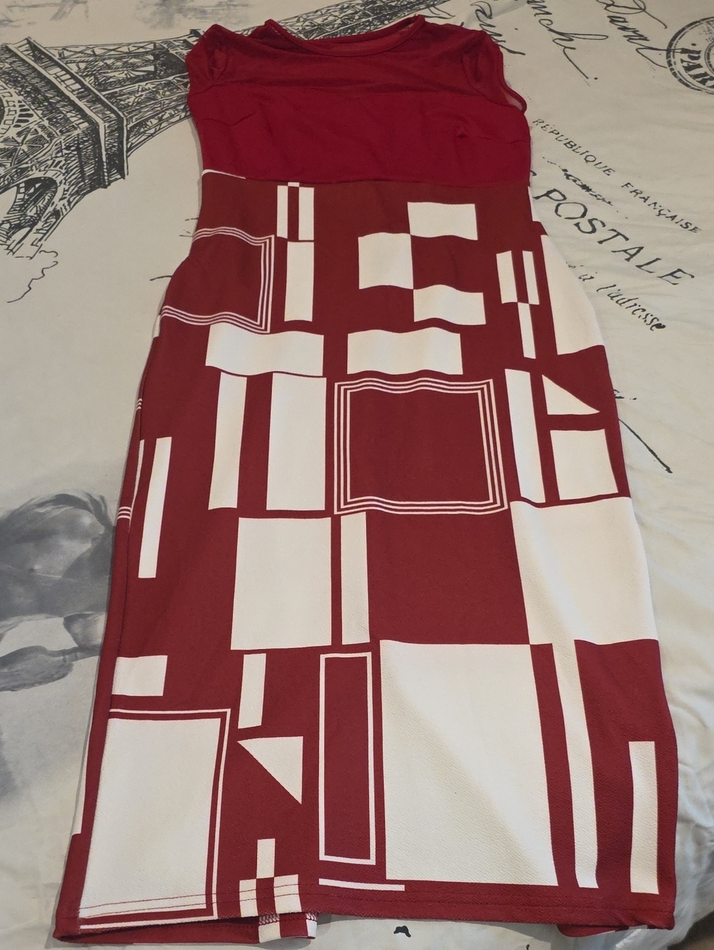SHEIN Red and White Geometric Block Midi Dress